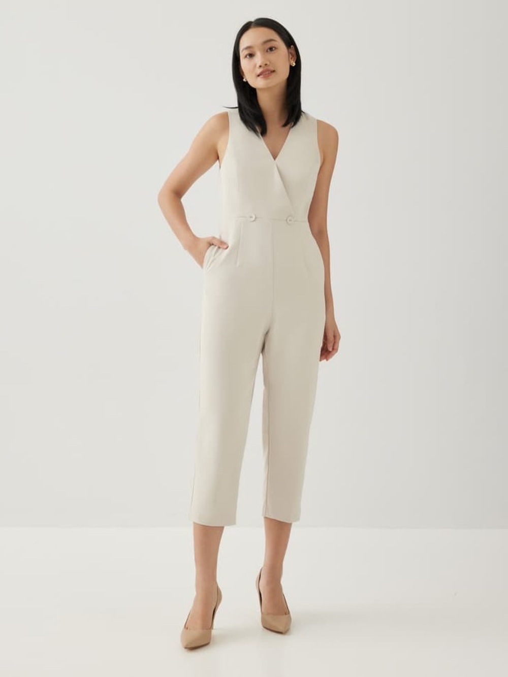 Love, Bonito Ivory Wrap Front Cropped Jumpsuit XL / US 10 NWT